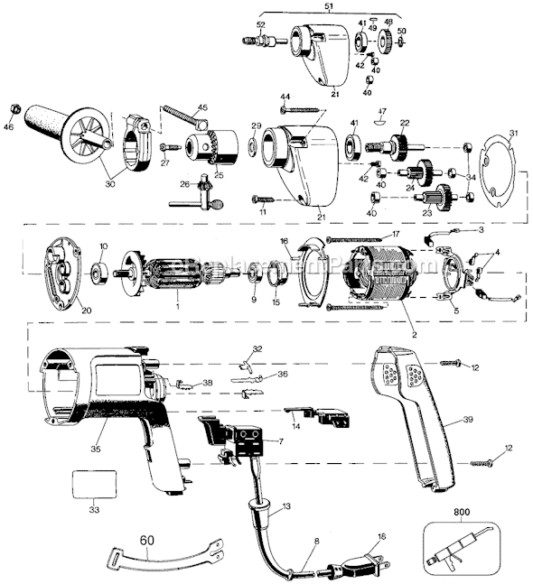 Page A Diagram and Parts List for 1311 Type 101 Black and Decker Electric Drill